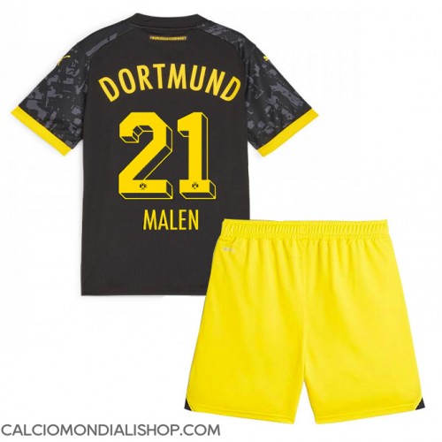 Maglie da calcio Borussia Dortmund Donyell Malen #21 Seconda Maglia Bambino 2023-24 Manica Corta (+ Pantaloni corti)